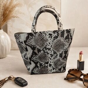 Shiraleah Grey White Snakeskin Mini Tote Bag Vegan Leather Handbag Magnetic Snap